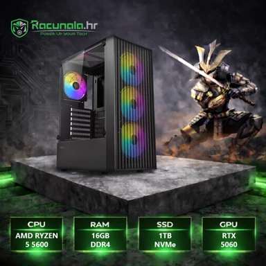 BAB Stolno računalo RONIN Plus Gamer / AMD Ryzen 5 5600, 16 GB DDR4, 1 TB NVMe SSD, NVIDIA GeForce RTX 5060 8 GB, Windows 11 Pro