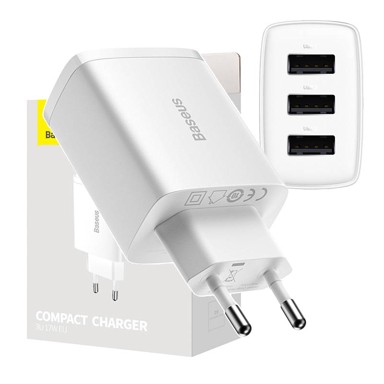 BASEUS Punjač Compact Quick, 3x USB, 17W 