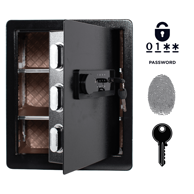 NIKCORP Oklopni kućni biometrijski sef, otisak prsta i šifra, alarmni sustav, polica, dimenzije 45 × 38 × 32 cm, čelik, crna