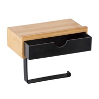 WENKO Crni držač za toalet papir s bambusovom podstavom