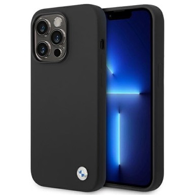 BMW Etui Silicone Metal Logo, za iPhone 14 Pro Max, silikonski, crna