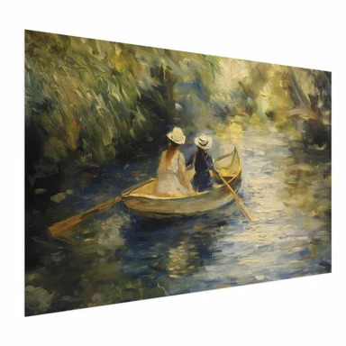 Plakat Prelazak čamcem, slika dviju žena u čamcu na rijeci, 30x21 cm