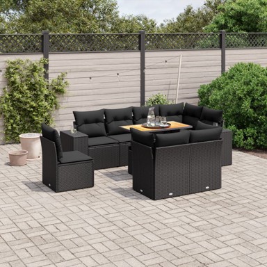 9-dijelni set vrtnih sofa s jastucima crni od poliratana