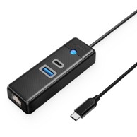 ORICO USB-C hub PWCUR-C3, USB 3.0, USB-C, RJ45, 0.5 m, crni