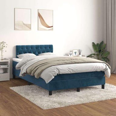 Box Spring krevet s madracem, tamnoplavi, 120 x 200 cm, baršun