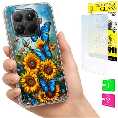 Maskica za Xiaomi 15T Pro, s foto tiskom, s leptirima, sa zaštitnim staklom 9H