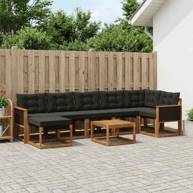 Set vanjskih sofa, 8-dijelni, s jastucima, prirodni i crni