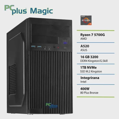 PCPLUS Stolno računalo Magic / AMD Ryzen 7-5700G, 16GB, 1TB SSD, Radeon Graphics, bez OS-a, crna