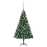 Božićno drvce umjetno, osvijetljeno s kuglicama, zeleno, 150 cm, PVC, rose gold kuglice