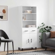 Visoka komoda bijela 69 5x34x180 cm konstruirano drvo , vrata 2 ladice