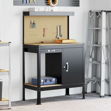 Radna klupa s ladicama 81 x 41 x 145 cm, konstruirano drvo, crna