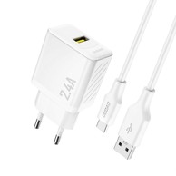 DUDAO Zidni punjač A23TEU, USB-A na USB-C, 2.4 A, bijeli