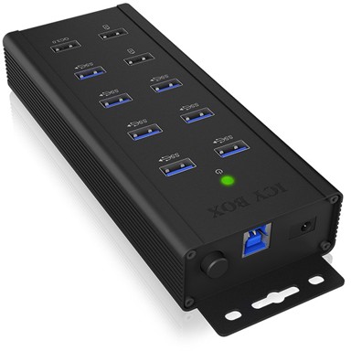 ICY BOX USB hub IBHUB1703QC3, USB-B, 7x USB-B, 3x USB-B PD, crni 