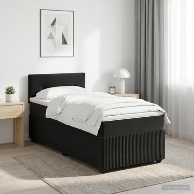 Boxspring krevet s madracem 100 x 200 cm od baršuna, crni