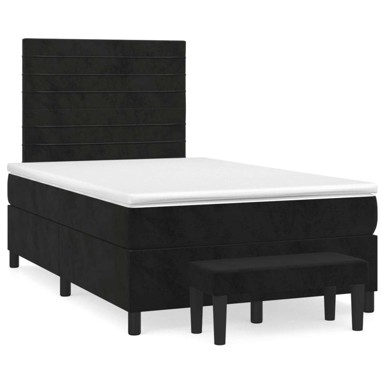 Box Spring krevet s madracem, crni, 120 x 190 cm, baršun, vodoravne pruge