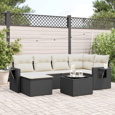 7-dijelni set vrtnih sofa od poliratana s jastucima crni