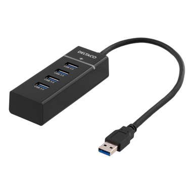 DELTACO USB hub 3.0, 4x USB-A, aluminijski, crni 
