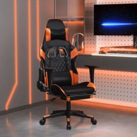 Masažna gaming stolica, crno-narančasta, umjetna koža, s naslonom za noge