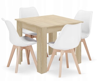 Set stol i stolice, 80 x 80 cm, 4 stolice MARK, bijela