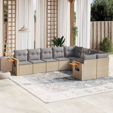 9-dijelni set vrtnih sofa s jastucima bež od poliratana