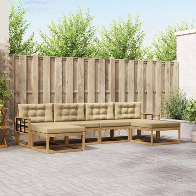 Set vanjskih sofa, 6 kom, 329 x 162,5 x 73 cm, čvrsto drvo akacije i poliester, bijela i bež
