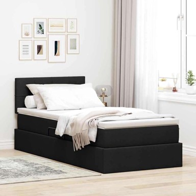 Krevet s prostorom za pohranu s LED rasvjetom 90x200 cm tkanina, crna