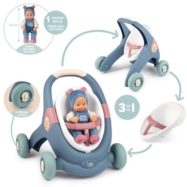 SMOBY Hodalica/kolica za bebe 3 u 1, s lutkom, 42 cm, roza