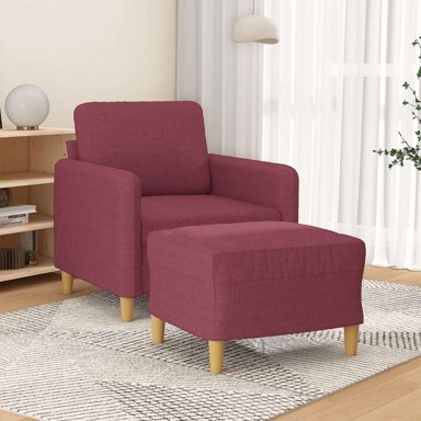 Fotelja s tabureom, 60 cm, od tkanine, crvena boja vina 