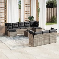 11-dijelni set vrtnih sofa poliratan s jastucima svijetlosivi