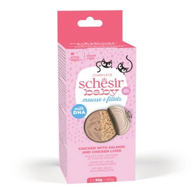 SCHESIR Hrana za mačke Cat Baby Mousse & Fillets, piletina i losos, 3×55 g
