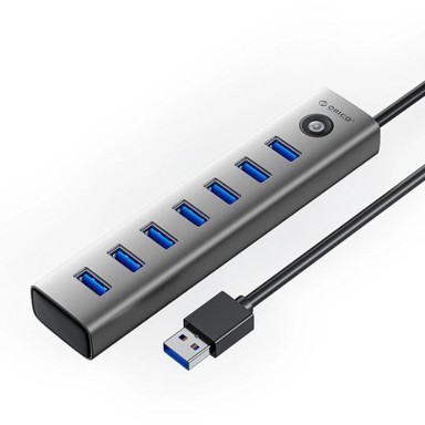 ORICO Hub CL7U-U3 7x USB-A 3.0 + USB-C 5V/3A 1m, sivo