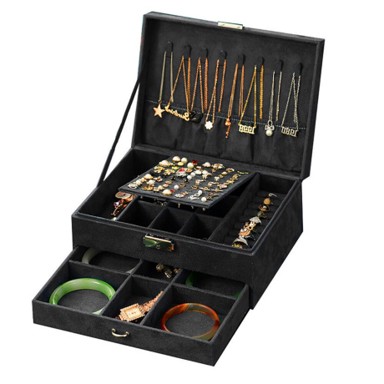 LIVEFY Kutija za nakit Jewelery Organizer, crno, baršun, 23 x 17 x 11 cm