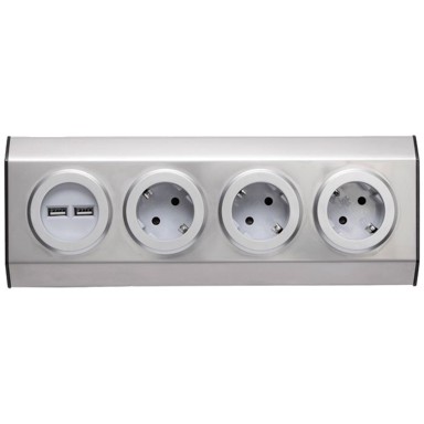 HOME Strujni razdjeljnik sa 3 utičnice + USB, INOX - KNV 03/USB