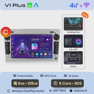 Multimedija uređaj, Android za Opel/Vauxhall Astra, Corsa, Vectra, 4G, 6GB/128GB, C