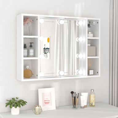 Ormarić s ogledalom i LED svjetlima bijeli 76 x 15 x 55 cm