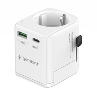 GEMBIRD Uzemljeni univerzalni putni adapter TPA-EU1A1C20-01-W, 20 W, bijeli