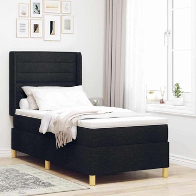 Box spring krevet s madracem, crni, 90 x 200 cm