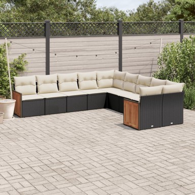 10-dijelni set vrtnih sofa s jastucima crni od poliratana