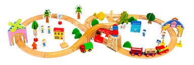 ECOTOYS Drvene željezničke tračnice na baterije, 78 elemenata