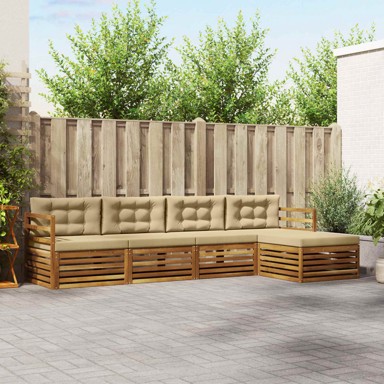 Set vanjskih sofa s jastukom 5 kom, prirodna i bež