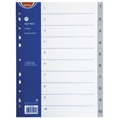NOKI Plastična pregrada, A4, brojevi 1–10, siva