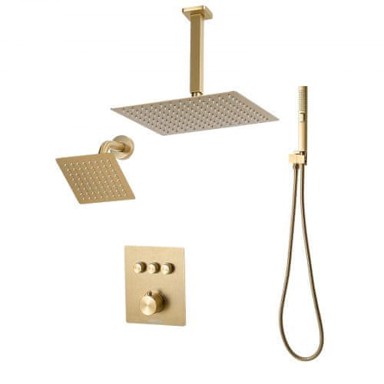 VEVOR Termostatski tuš set, stropna montaža, kišni tuš 305x152 mm, zlatna