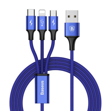 BASEUS Kabel Rapid 3u1 USB – Micro USB / Lightning / USB-C, 1,2 m, 3 A, tamno plava