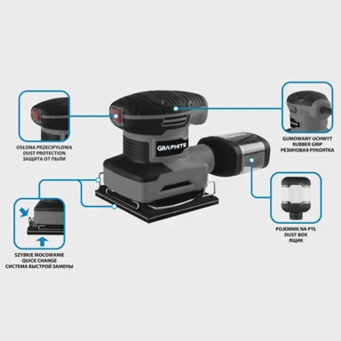 GRAPHITE Orbitalna brusilica, 240 W, podloga 110 × 100 mm