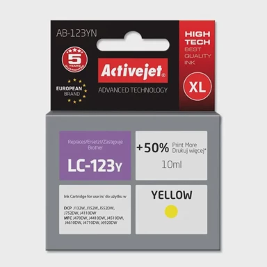 ACTIVEJET Tinta za pisač AB-123YN, zamjena za Brother LC123Y/121Y, supreme, 10 ml, žuta