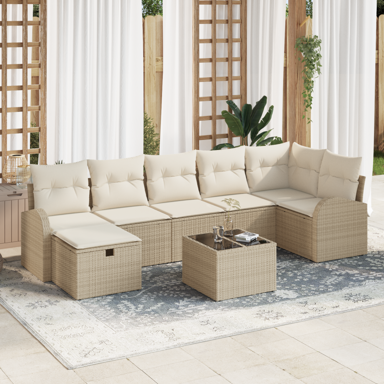 8-dijelni vrtni sofa set s jastučićima, poli-ratan, akacija, bež