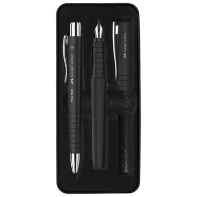 FABER CASTELL Garnitura kemijske olovke i nalivpera, 241050, Poly, u metalnoj kutiji, crna
