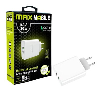 MAXMOBILE Kućni punjač TR-255 DUAL, 5.4A, QUICK CHARGE 3.0, 30W, bijeli