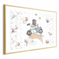 Plakat Medvjed u trkaćem automobilu, 42x29.7 cm, zlatni okvir s margom