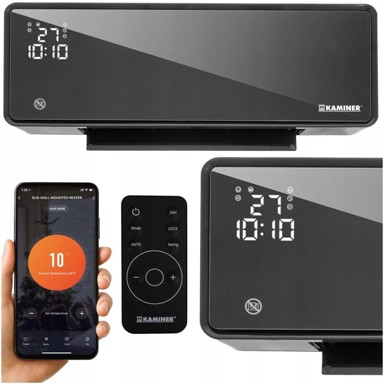 KAMINER zidna zračna zavjesa, 2000 W, Wi-Fi, crna